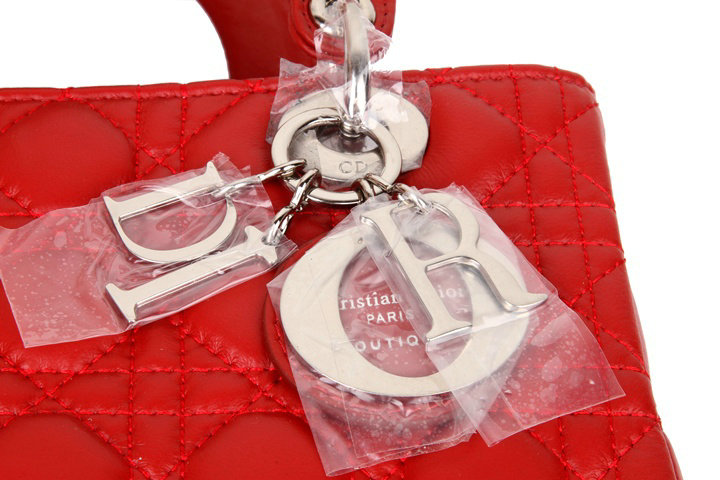 lady dior lambskin leather bag 6322 red with silver hardware